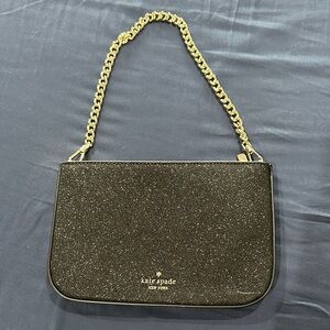 kate spade Black Glitter Shoulder Bag with Gold Chain
